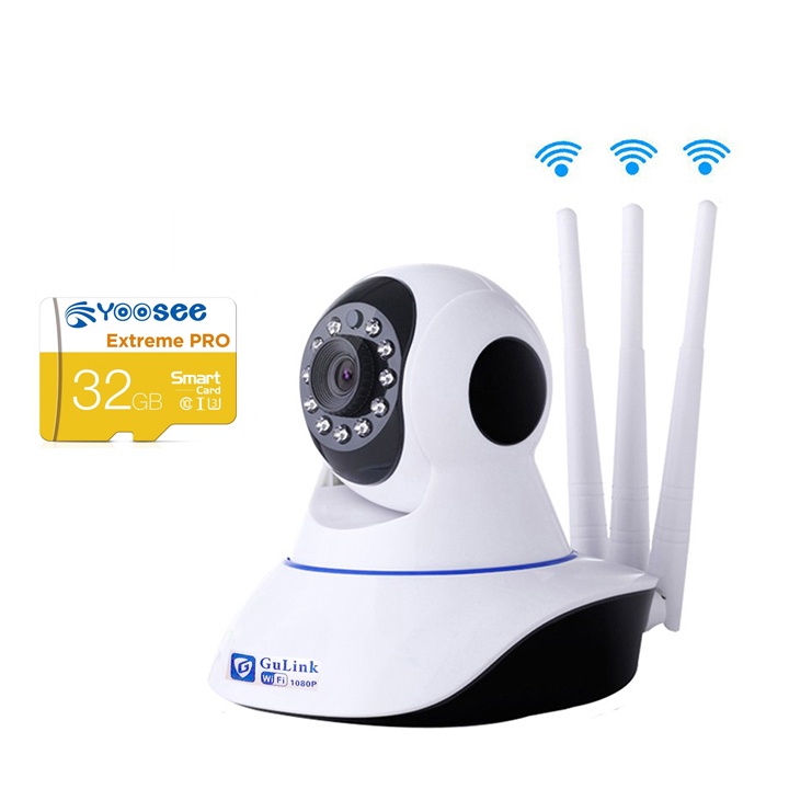 Camera IP wifi Gulink GL601W 3 râu quay 360 độ đàm thoại 2 chiều - tích hợp cổng LAN RJ45 (Trắng)