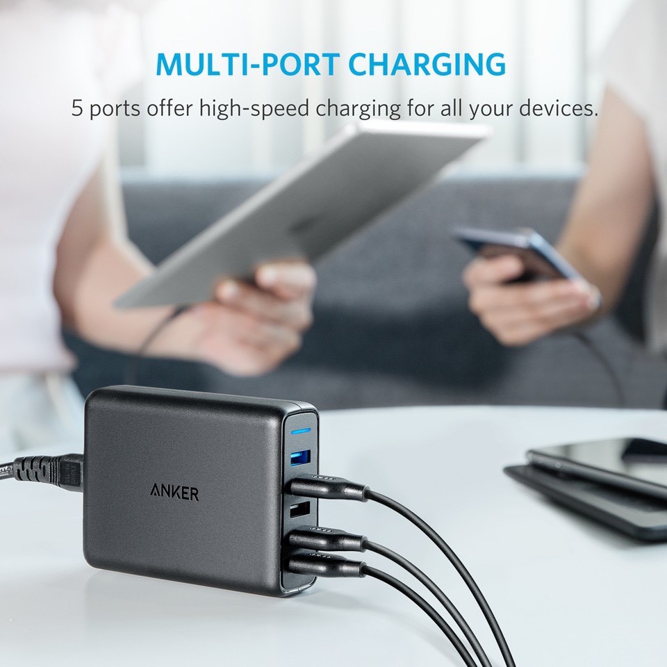 SẠC ANKER 5 CỔNG 63W/A2054 / 2 CỔNG SẠC QUICK CHARGE 3.0