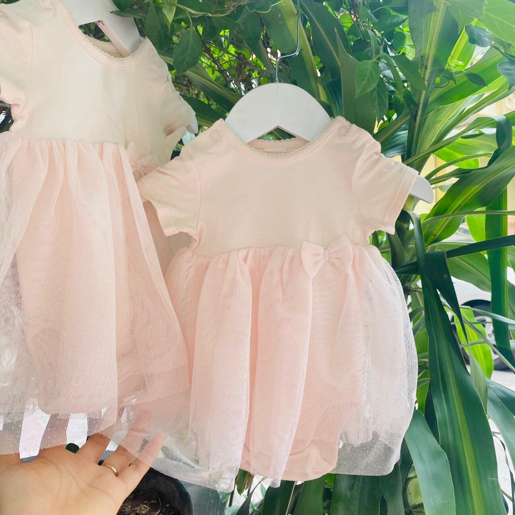 Body váy ren hồng be H&m xuất dư cho bé gái