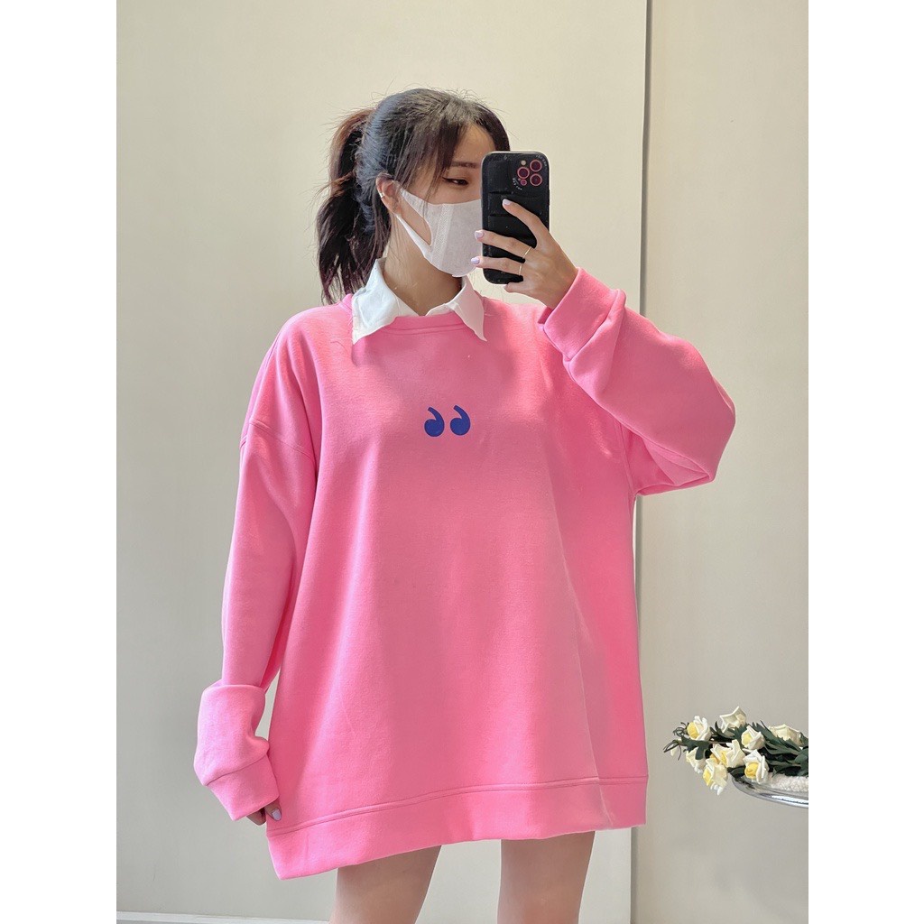 Áo Sweater Dấu Phẩy Cực Xinh Áo Sweater Tay Bồng Chất Nỉ Ngoại Dày Dặn Form Rộng Freesize Unisex Ảnh Thật