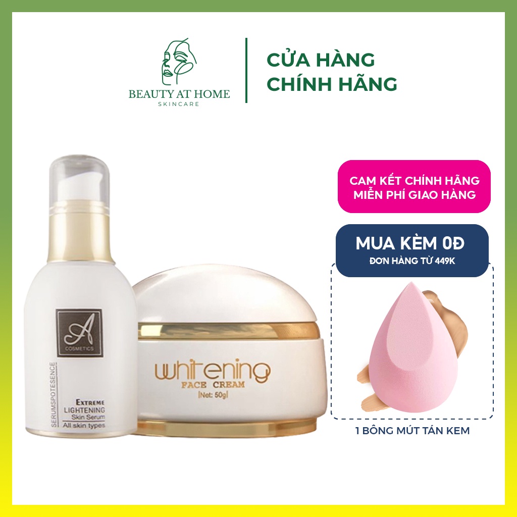 Bộ combo dưỡng trắng da mặt, kem face pháp &amp; Serum Spot Huyết Thanh A Cosmetics - Beauty at home