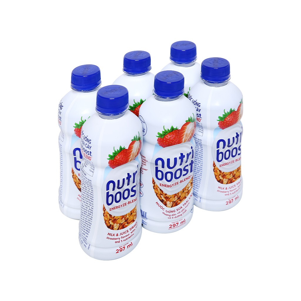 [Mã 267FMCGSALE giảm 8% đơn 500K] Lốc 6 chai Sữa trái cây Nutriboost Hương dâu 297ml