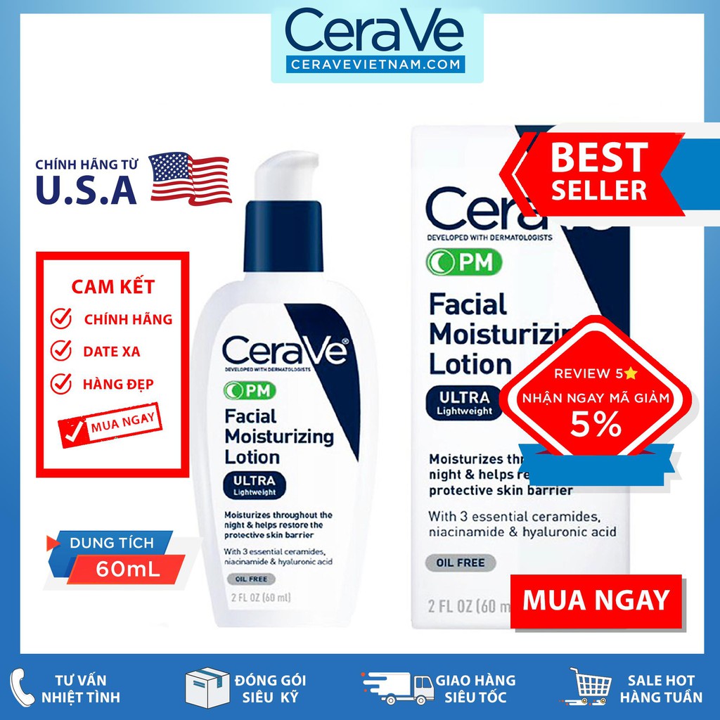 Kem dưỡng CeraVe PM Facial Moisturizing Lotion