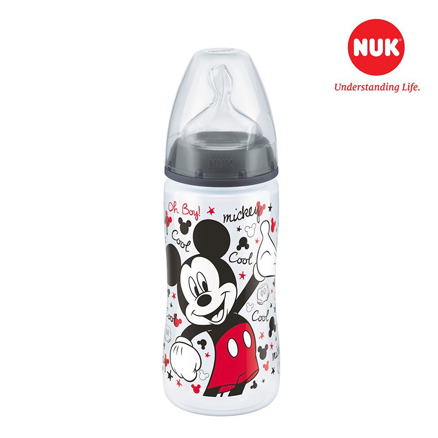 (Chính hãng)Bình sữa NUK nhựa PP Mickey 300ml núm ti Silicone