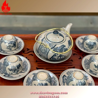 Bộ ấm chén Bát Tràng men rạn cổ