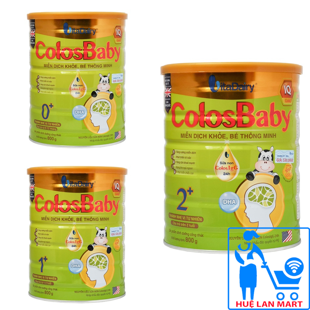 Combo 02 lon sữa bột Vitadairy Colosbaby IQ, Bio, Gold  miễn dịch khỏe, bé thông minh số 0+/ 1+/2+ hộp 800g