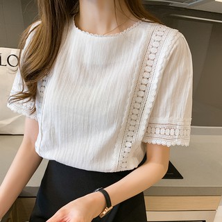 Áo sơ mi nữ trắng cộc tay viền ren ulzzang