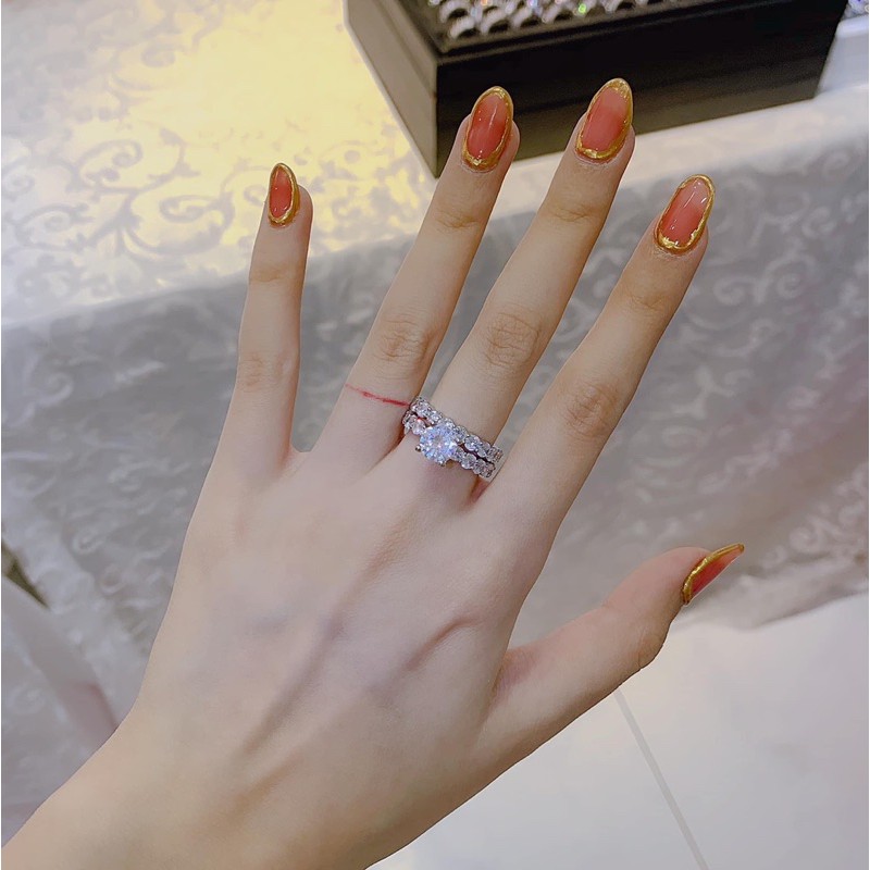 Set nhẫn soàn 2 chiếc xi bạch kim trắng