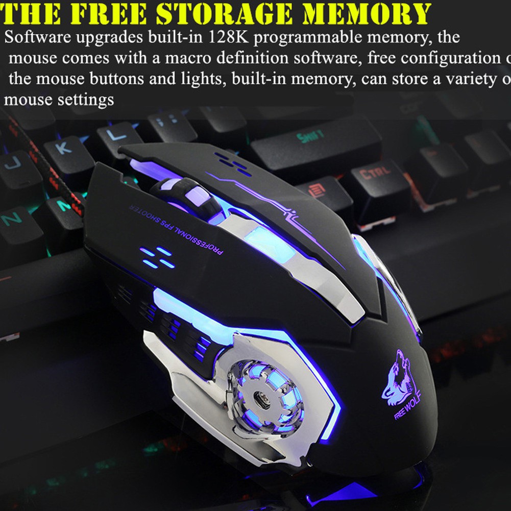 Chuột Gaming Hel + Guigsi Không Dây Dpi 2.4ghz 6 Nút Bấm Có Đèn Led