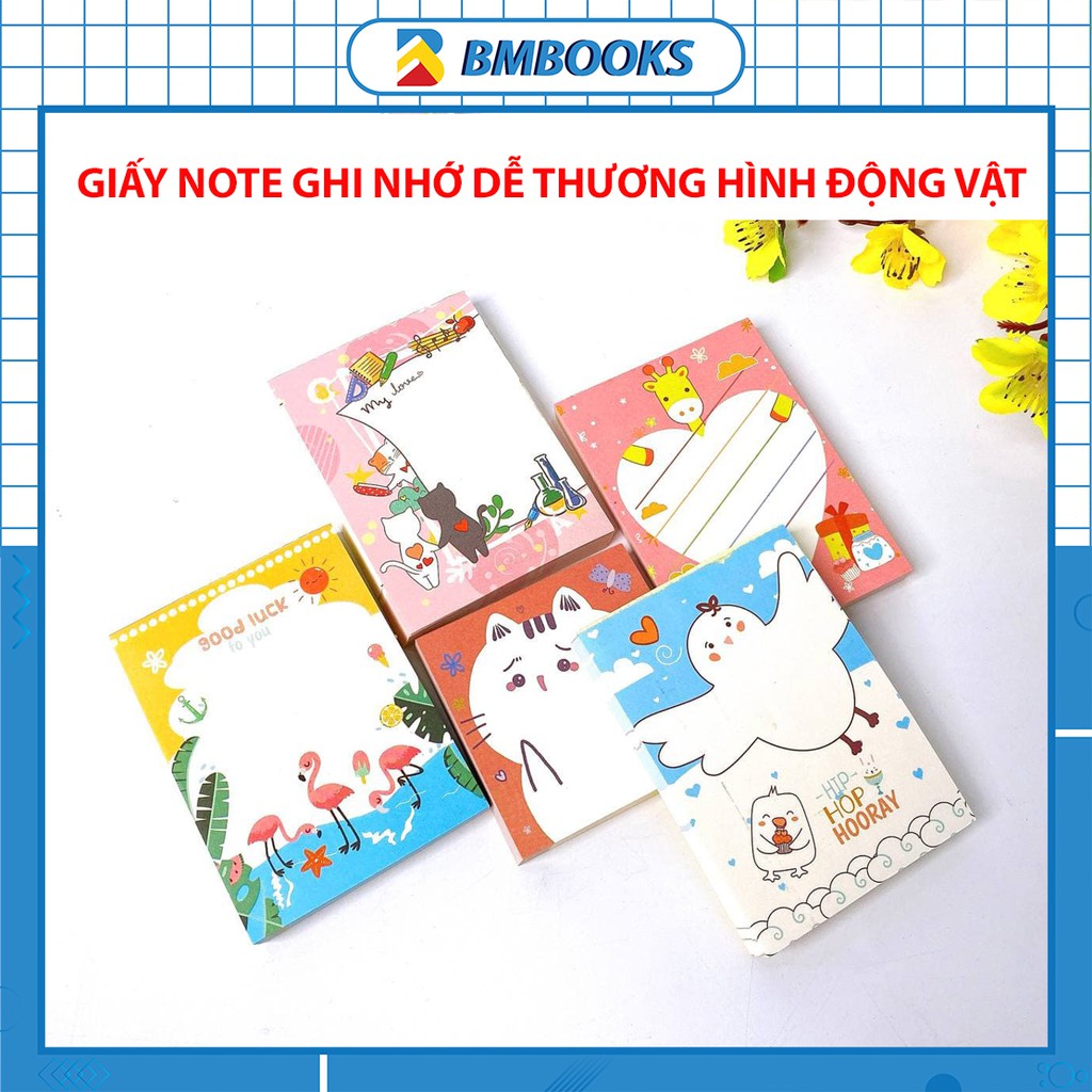 Giấy Note - Giấy Ghi Nhớ Dễ Thương Hình Động Vật Nhiều Màu BMBooks