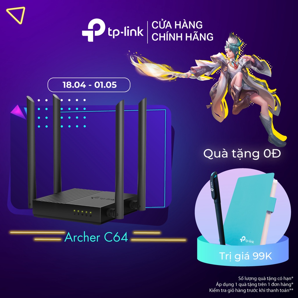 Bộ Phát Wifi TP-Link Archer C64 Băng Tần Kép Chuẩn AC1200