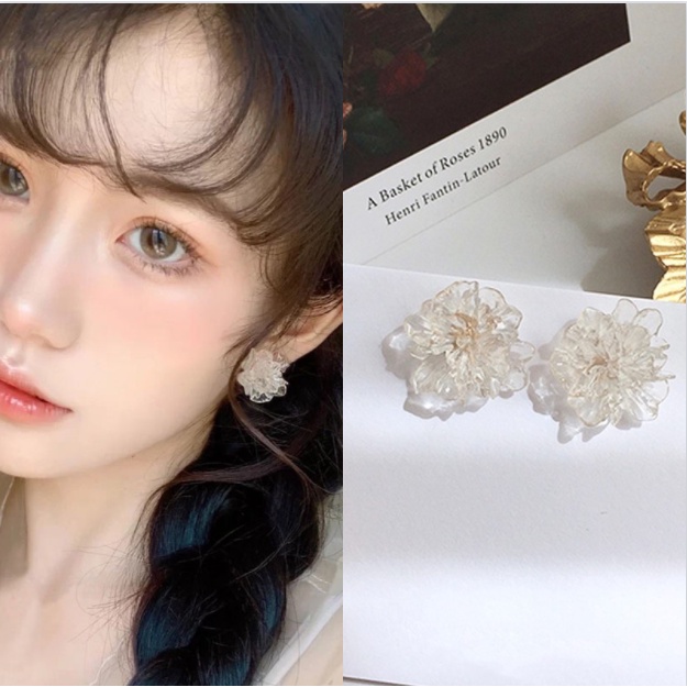 ✨✨Đôi bông tai hình hoa 3D trong suốt phong cách Hàn Quốc thời trang cho nữ