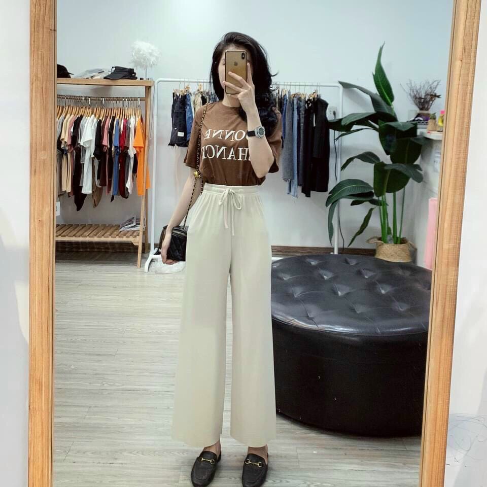 Quần ống suông nữ nhung tăm quần culottes ống rộng cạp chun Ladya Store M230