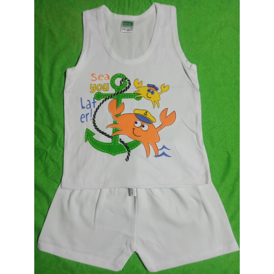 Đồ bộ áo ba lỗ trắng sơ sinh Bossini 100% cotton