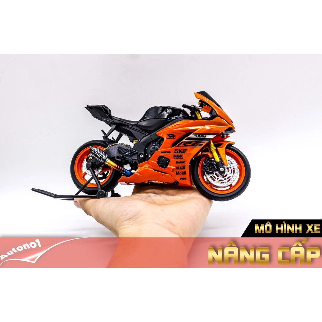 MÔ HÌNH XE YAMAHA R6 ORANGE ĐỘ MÂM - PÔ KIM LOẠI AUTONO1 D163