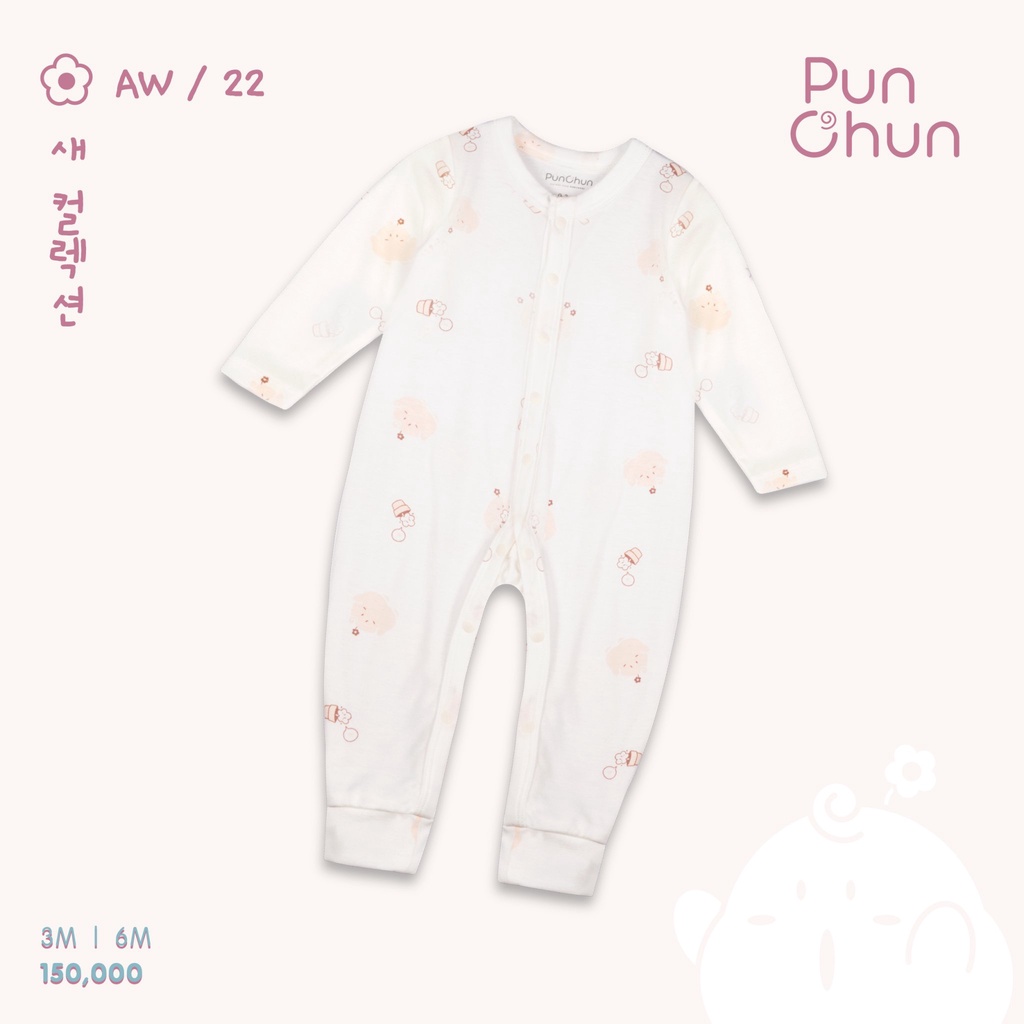 Body dài tay sơ sinh cúc giữa cotton cao cấp họa tiết Punchun
