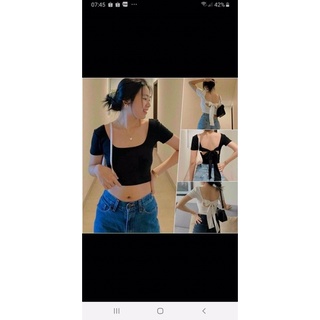 Áo croptop cổ vuông buộc nơ lưng sexy