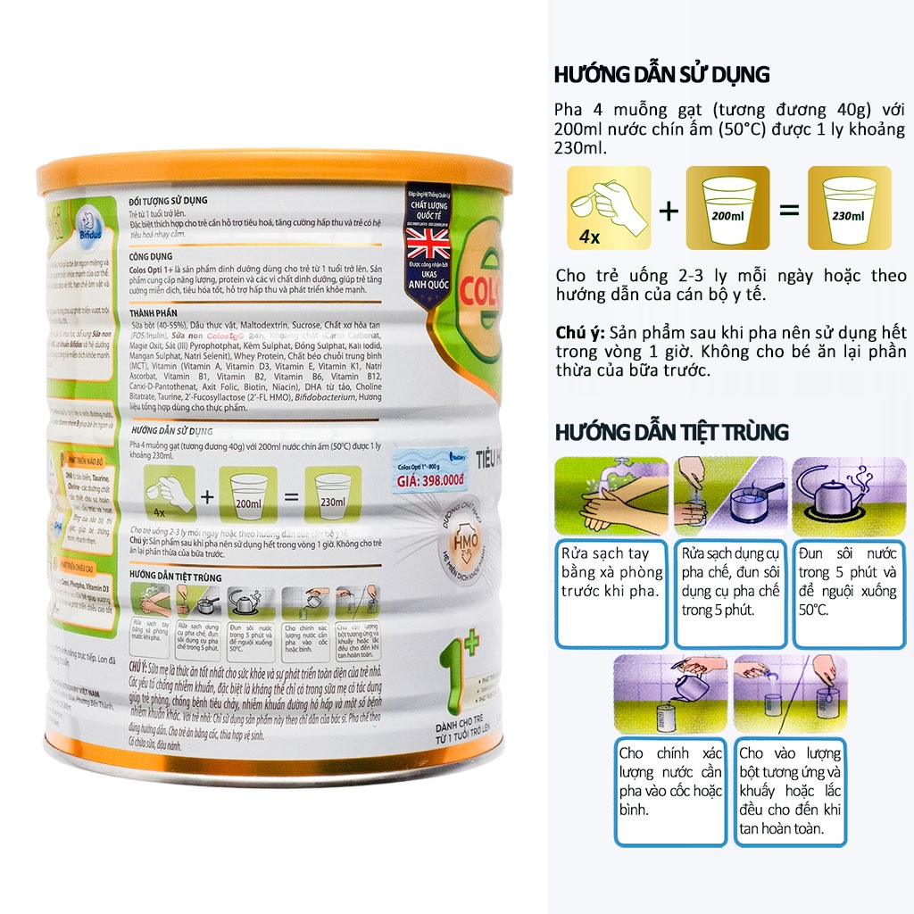 SỮA BỘT COLOS OPTI 0/1+ 800G