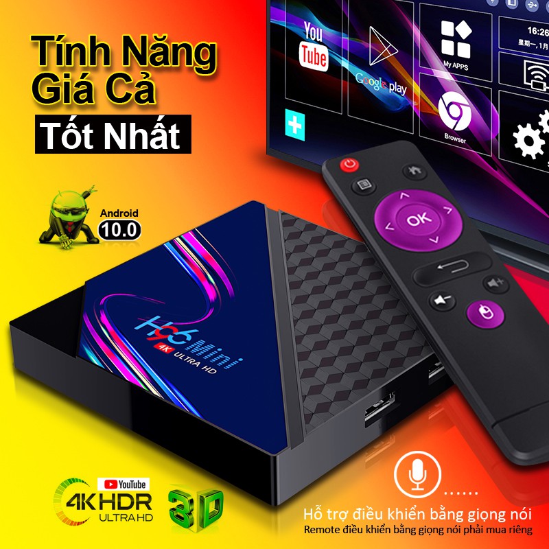 Tivi box bộ nhớ 8G, Ram 1G, xem phim nét 4K, đa ứng dụng, hỗ trợ tìm kiếm giọng nói, bảo hành 1 năm H96miniV8