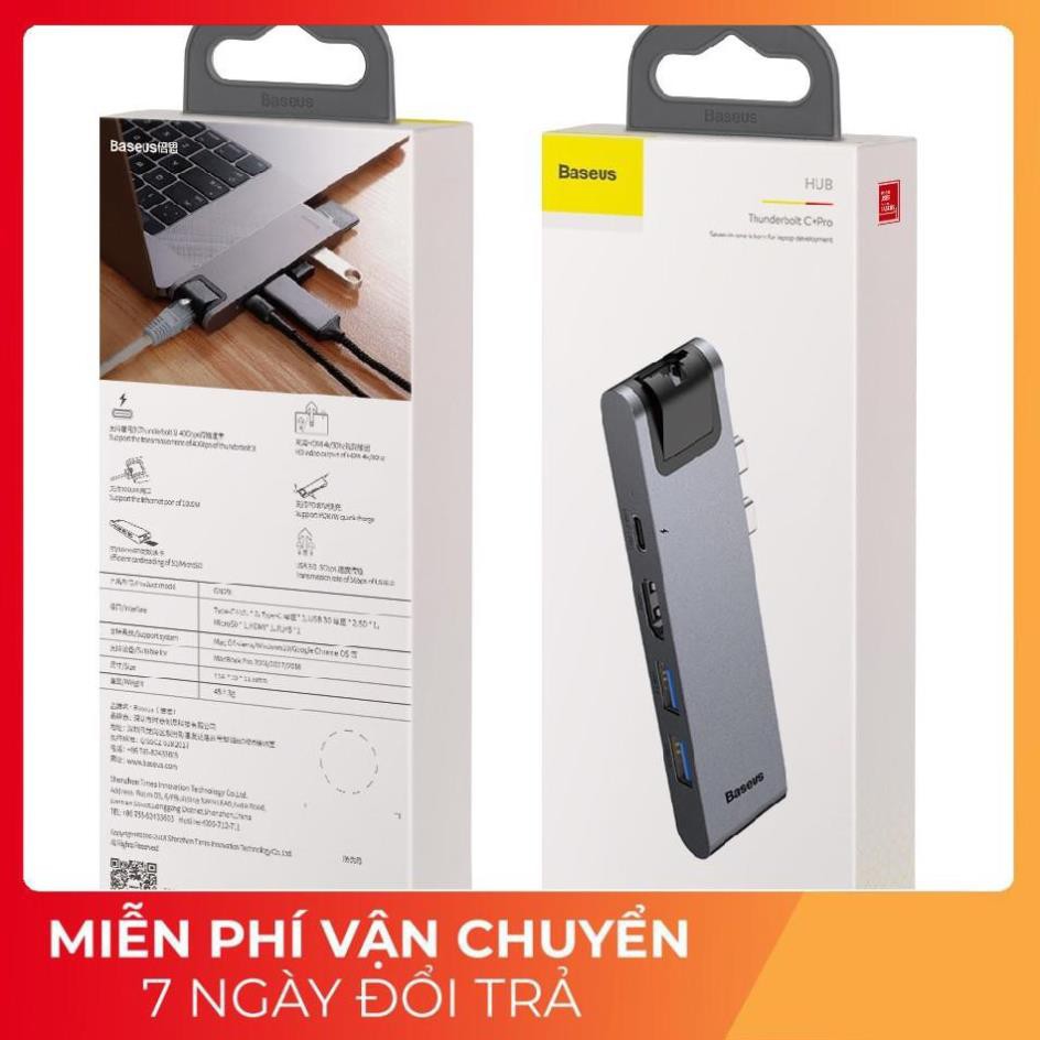 Bộ HUB chia cổng sạc 7 in 1 hiệu Baseus Thunderbolt Dual Type-C cho Macbook Pro - Hàng chính hãng
