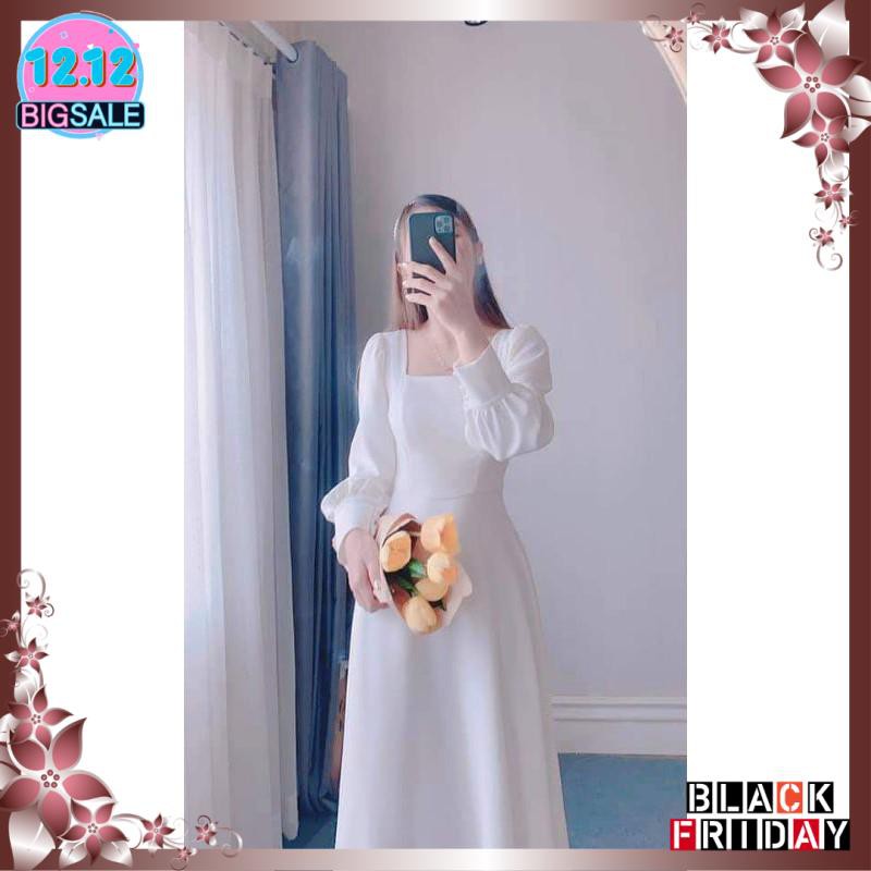 Đầm dự tiệc trắng xòe cổ u vintage | BigBuy360 - bigbuy360.vn