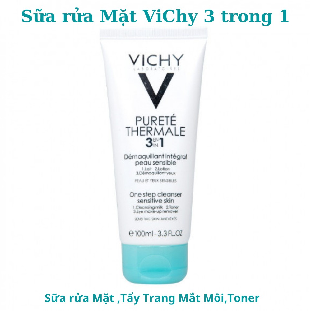 Sữa rửa mặt Vichy Purete Thermal 3 in 1 One Step Cleanser Sensitive Skin And Eyes-Sữa  rửa mặt tẩy trang 3 in 1 Vichy