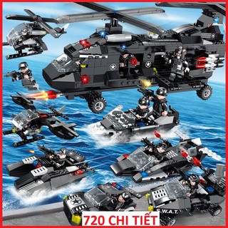 [720 CHI TIẾT] Bộ Lego lắp ráp xếp hình TÀU BAY SWAT CHỞ LÍNH CHIẾN ĐÂU VÀ XE CHUYÊN DỤNG
