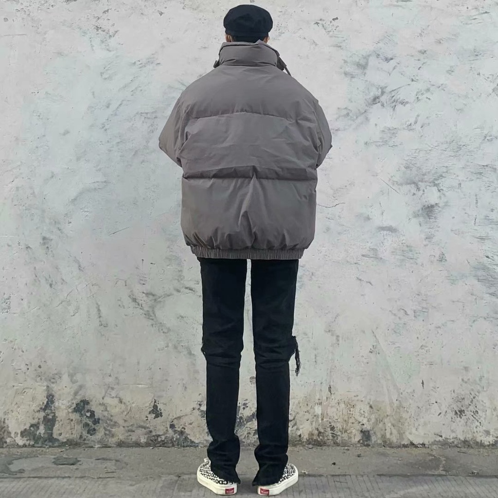 Áo phao nam hàn quốc cổ bẻ dày ấm màu đen và xám
