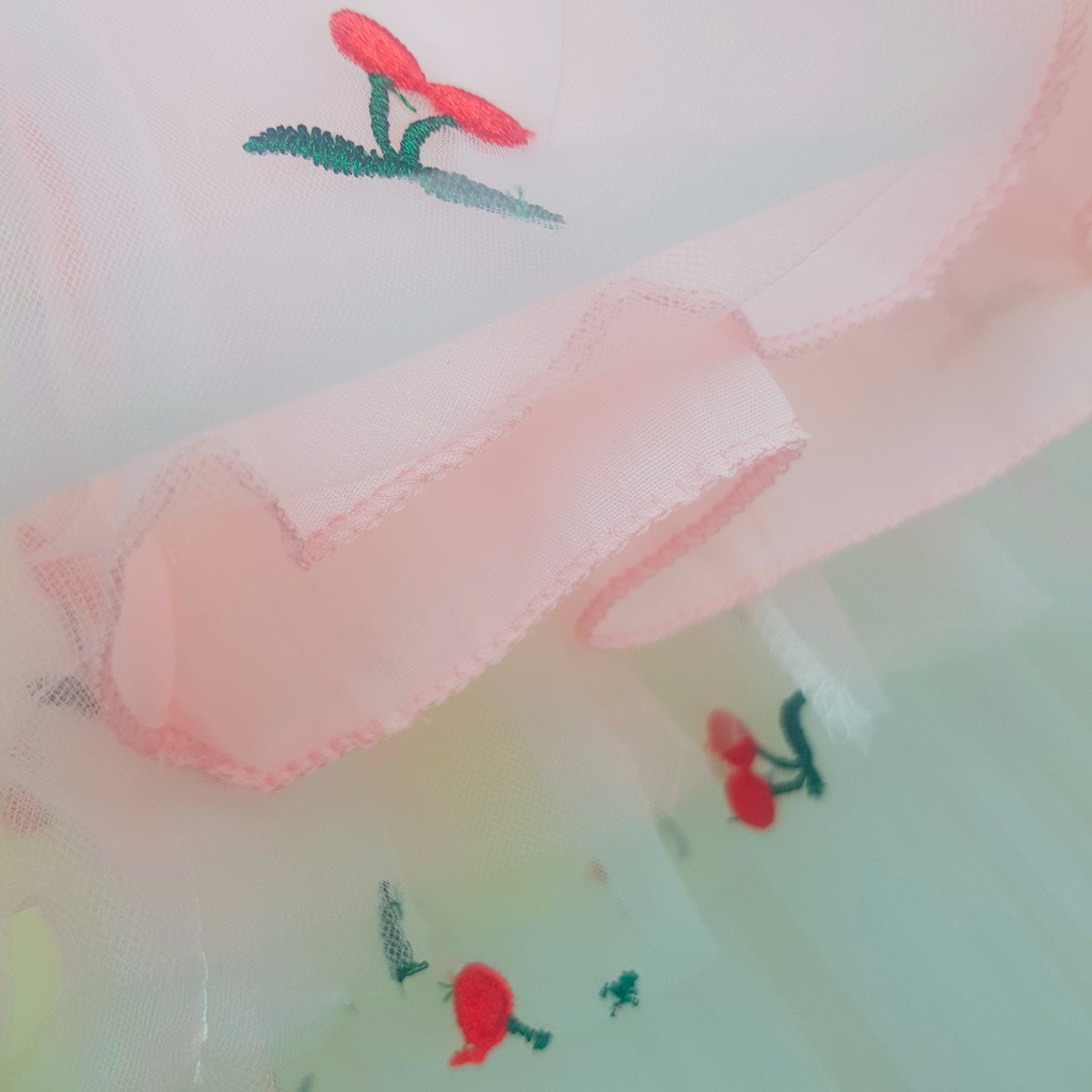 Váy đầm công chúa bé gái voan xòe bé gái quả cherry thêu nổi