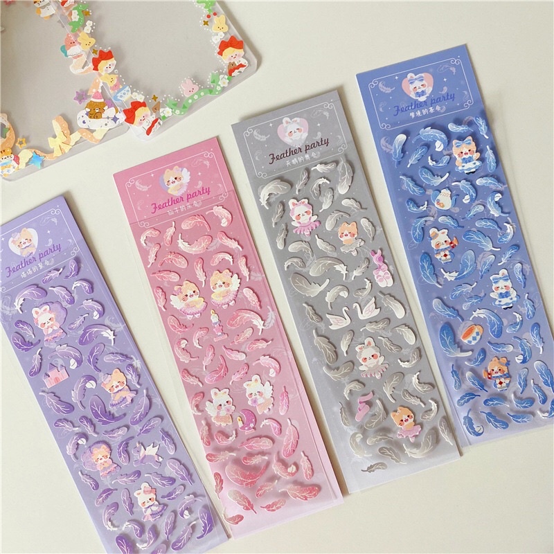 Sticker feather party_ hình dán trang trí top, card