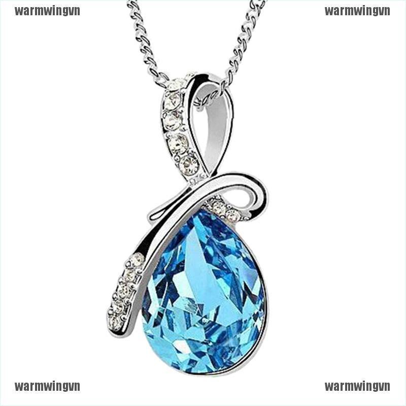 Vòng cổ Mạ Bạc Mặt Hình Giọt Nước Đính Đá Zircon Xanh Thời Trang