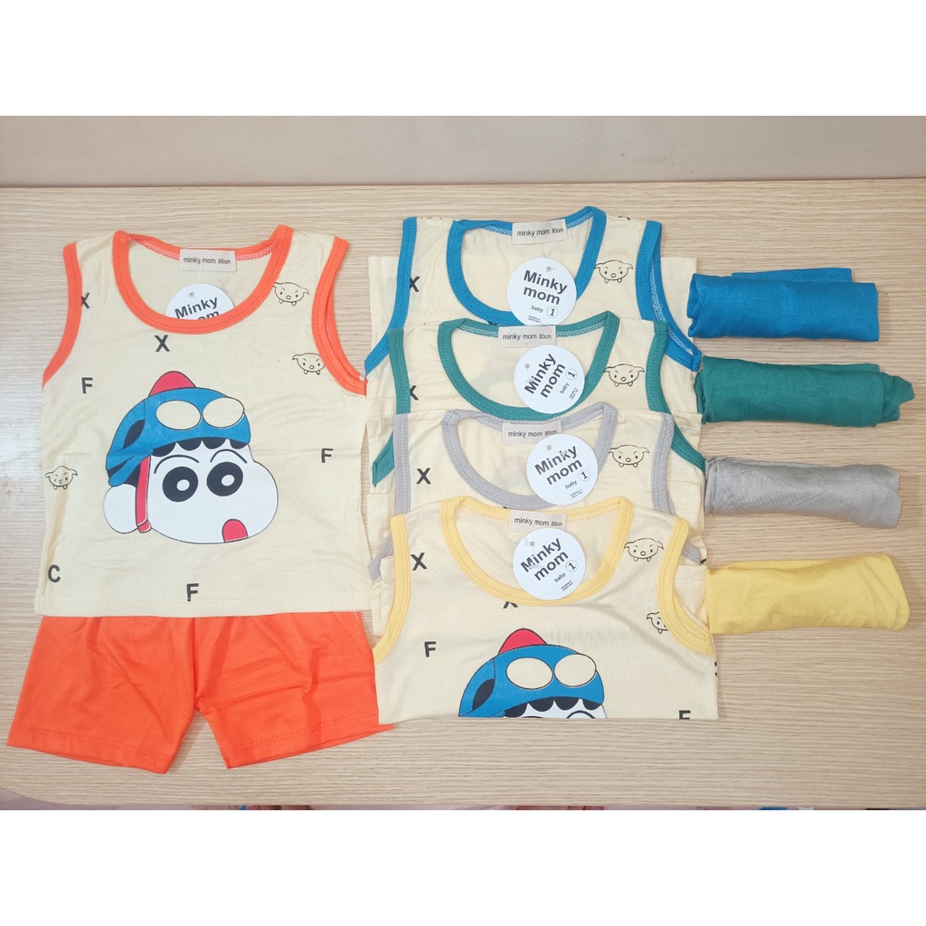 Set 3 Bộ Thun Lạnh Ba Lỗ MINKY MOM Thoáng Mát  Họa Tiết Dễ Thương Cho Bé Sơ Sinh Đến 4 Tuổi