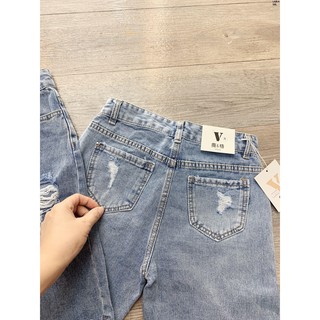 (Hoàng Hà) Quần jeans lửng rách