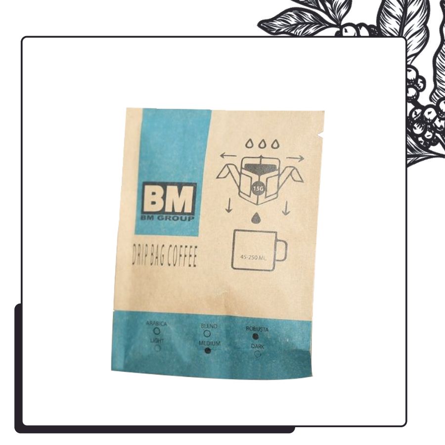 Túi Lẻ Cà Phê Phin Giấy - BM CỘI NGUỒN, hạt cà robusta hái chín, rang mộc, nguyên chất - BM GROUP