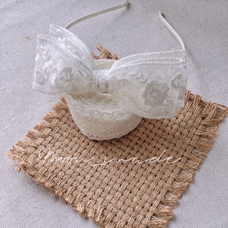 bờm nơ ren thêu hoa cho bé