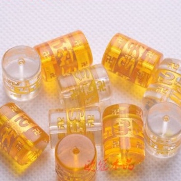 hạt lu thống trụ in chữ vàng đá thủy tinh 12x16mm