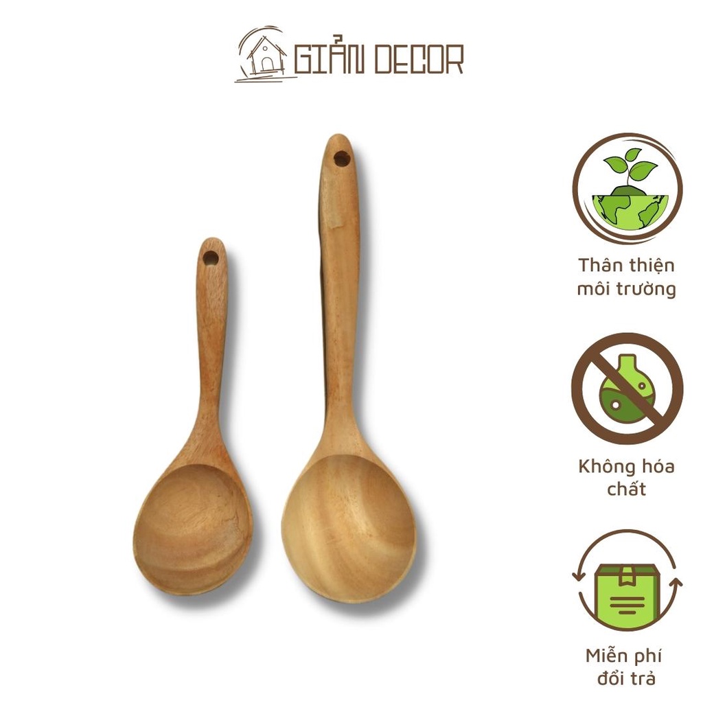 Muỗng gỗ, muôi gỗ múc canh cán dài - màu gỗ tự nhiên, không phun hóa chất, an toàn với sức khỏe