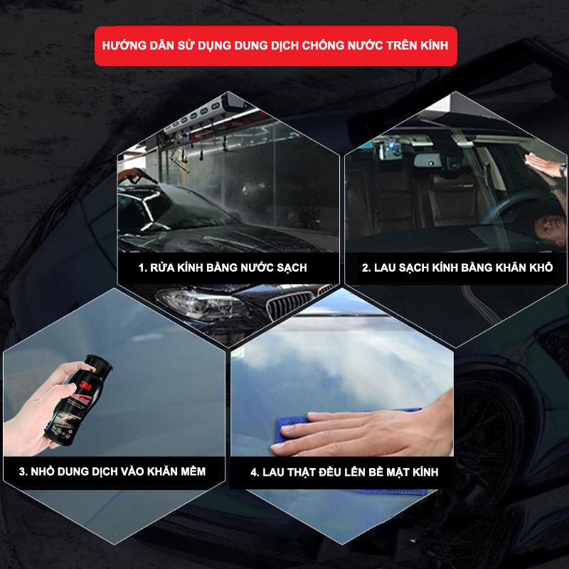 Phủ nano chống bám nước trên kính xe 3M Glass Coat Windshield 08889 thể tích bình 200ml