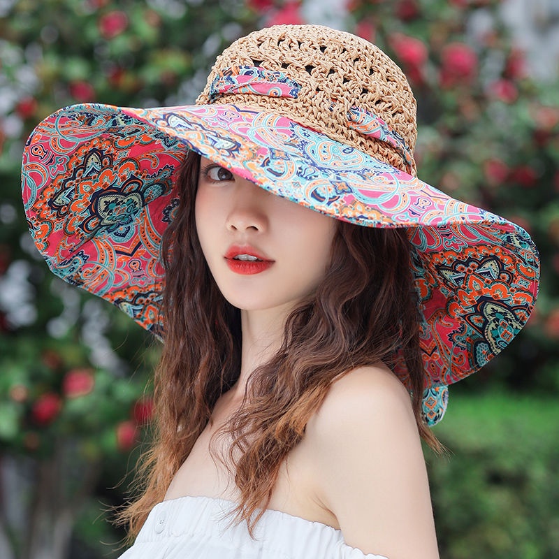 Mũ Cói Rộng Vành Chống Nắng Chống Tia Cực Tím Thời Trang Đi Biển Mùa Hè Cho Nữ