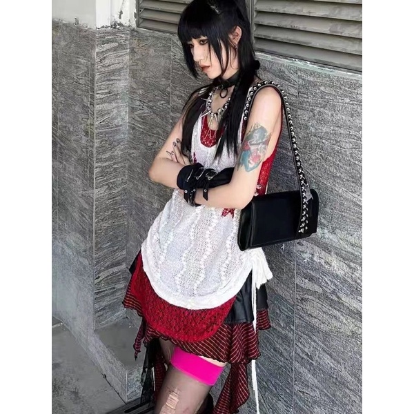 Áo lưới 2 lớp hoạ tiết sao Rock Star phong cách Gothic Y2K