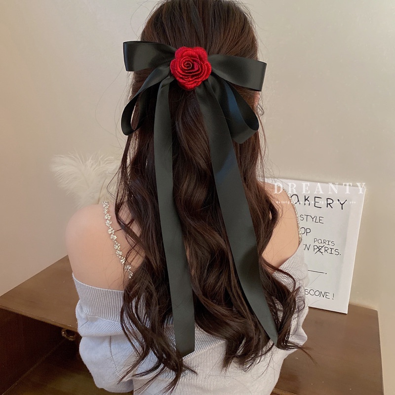 Kẹp Tóc Vải Satin Hình Hoa Hồng Phong Cách Pháp Thời Trang Cho Nữ