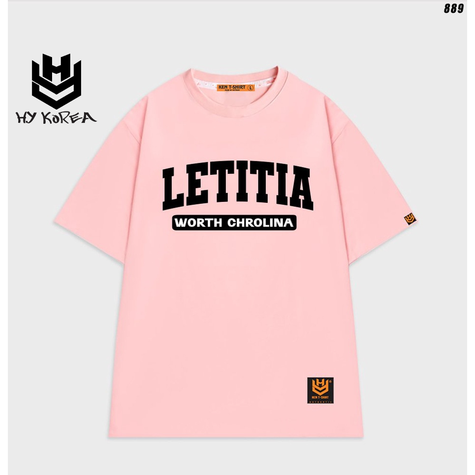Áo thun unisex basic tay lỡ HY KOREA Chữ LETTIA 889 form rộng