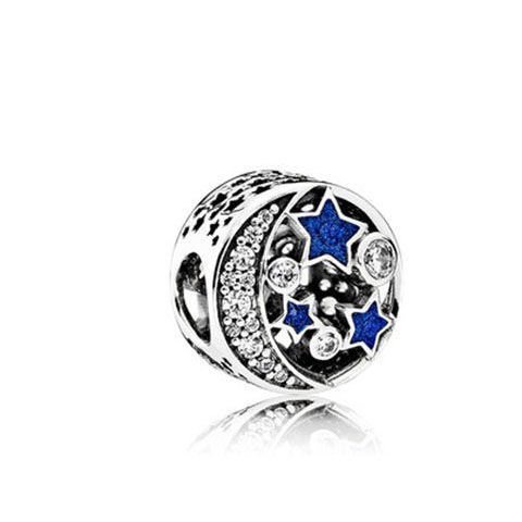 PANDORA Vòng Tay Bạc 925 Xỏ Hạt Mắt Mèo Màu Xanh Dương Tráng Men Hình Trái Tim Đại Dương Cho Nữ