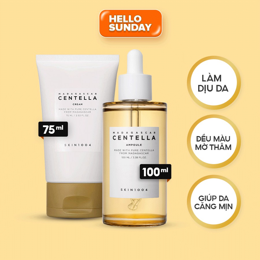 Combo Dưỡng Da Từ Rau Má SKIN1004 Madagascar Centella: Tinh chất rau má 100ml và Kem dưỡng rau má 75ml