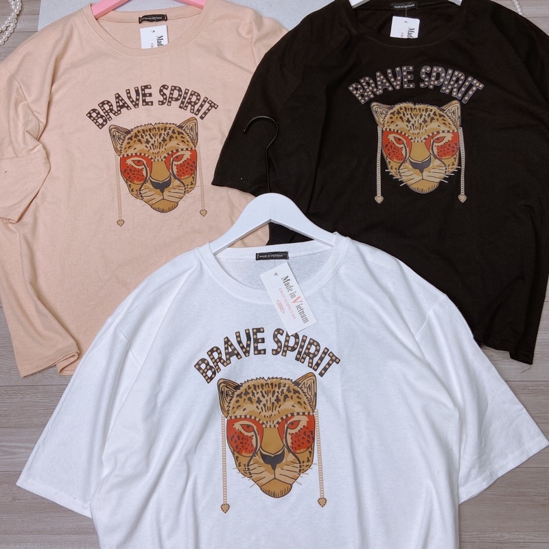 Áo phông cotton mặt hổ Áo thun phom thụng dáng rộng tay ngắn