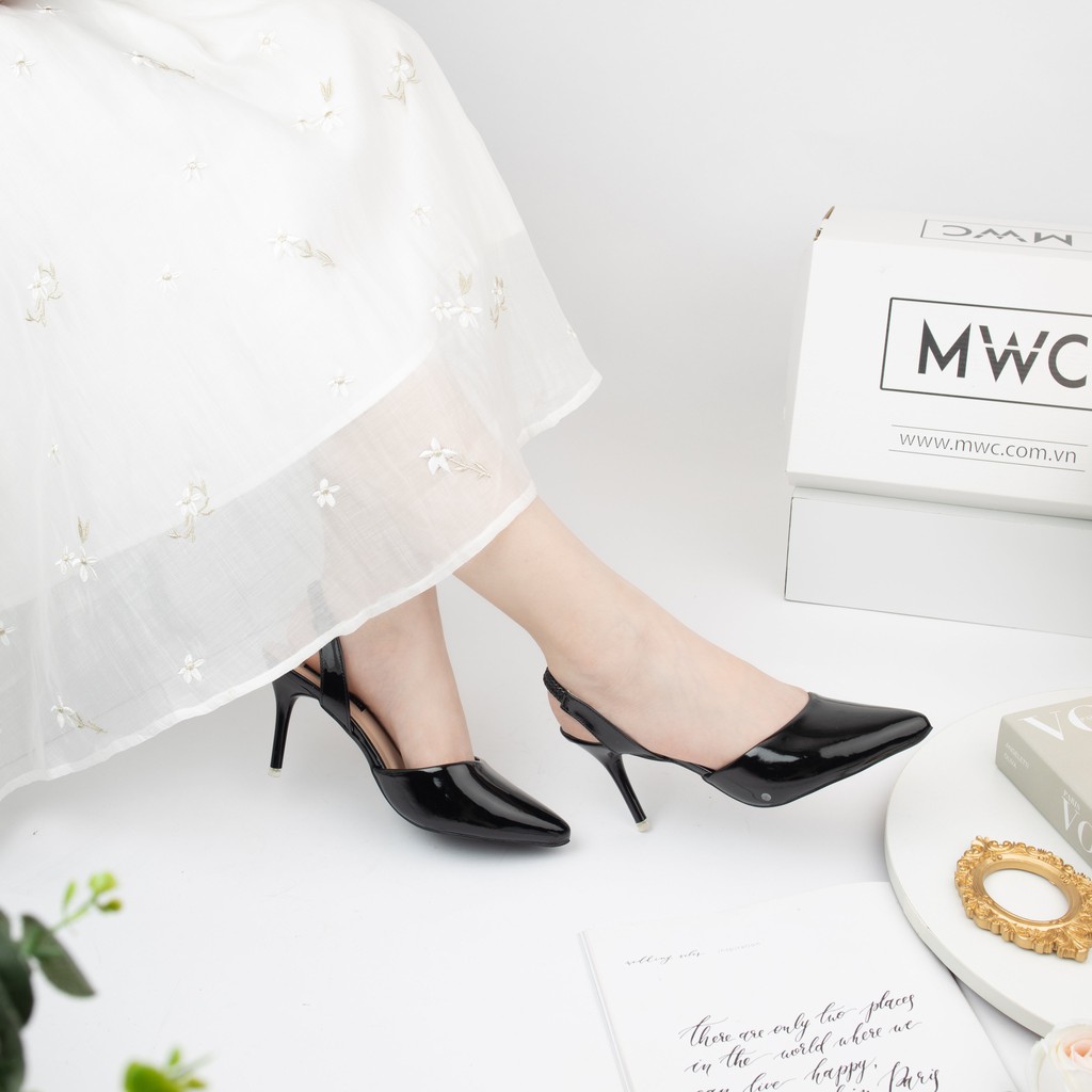 Giày MWC 3905 - Giày Cao Gót 2 Màu Đen Hồng Mũi Nhọn Gót Nhọn