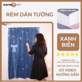 (SẴN) Rèm Cửa Tự Dán WARM HOUSE - Xanh Biển Ảnh Thật Shop Tự Chụp