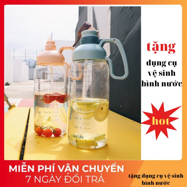 Bình nước thể thao 1800ml LOẠI DÀY CÓ ỐNG HÚT bình đựng nước bình nước thể thao