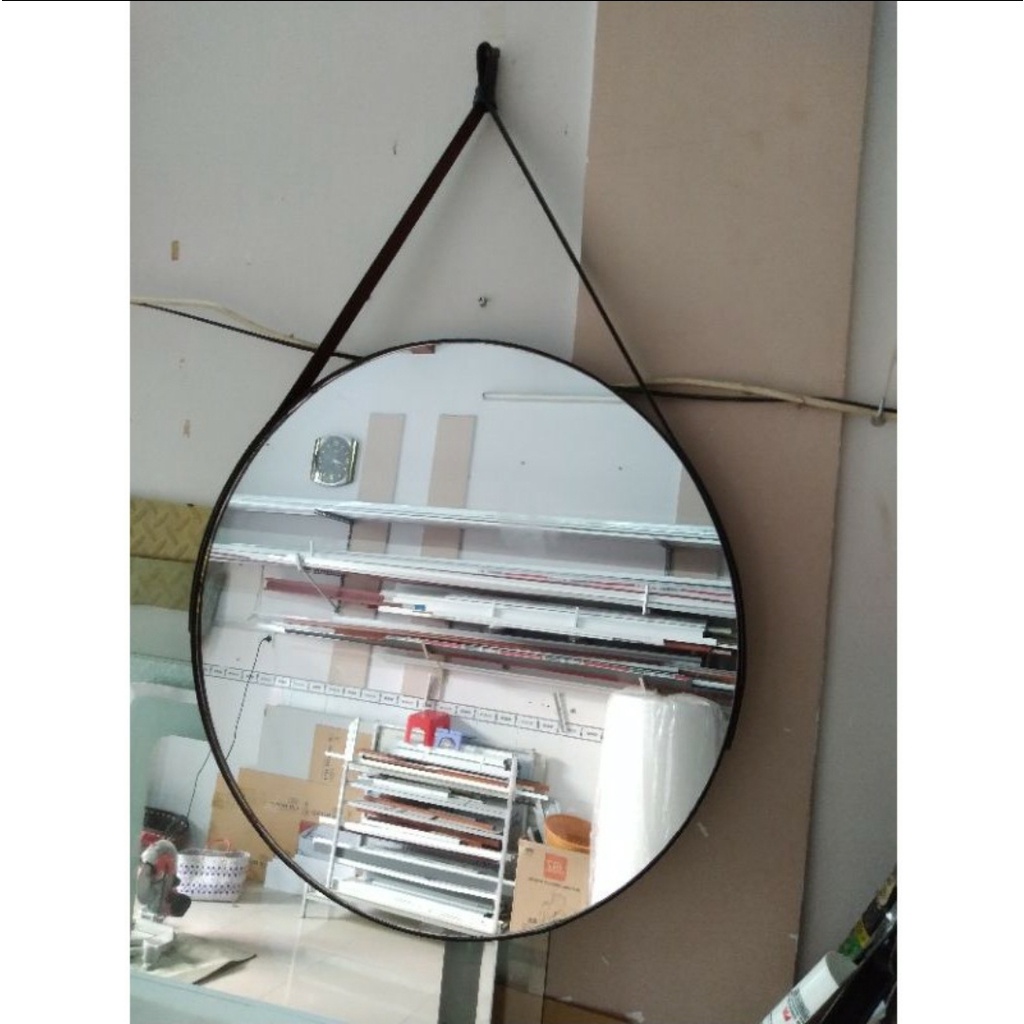 Gương dây da, gương treo tường dây da simili cao cấp, đủ màu kích thước D40, D50cm.