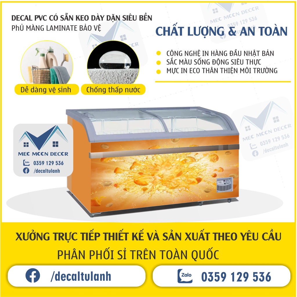Miếng dán tủ đông - decal dán tủ đông không thấm nước mẫu mới tươi mát cho tủ dung tích dưới 400l